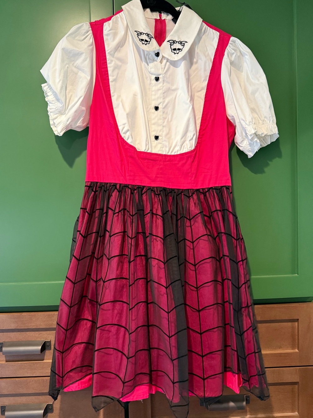 HotTopic Monster High Draculara -Pink Spiderweb Dress with White Blouse